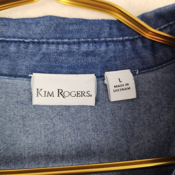 Kim Rogers Size Large Blue Denim Style Button Down Roll Tab Sleeve Casual Shirt - Picture 8 of 9